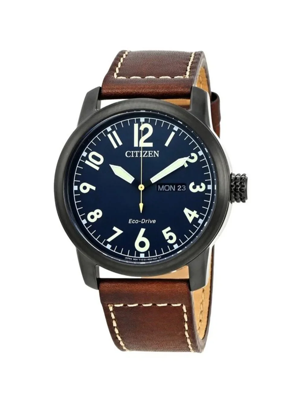 NWT Citizen Chandler Eco-Drive Dark Blue Dial Brown Leather Men's Watch